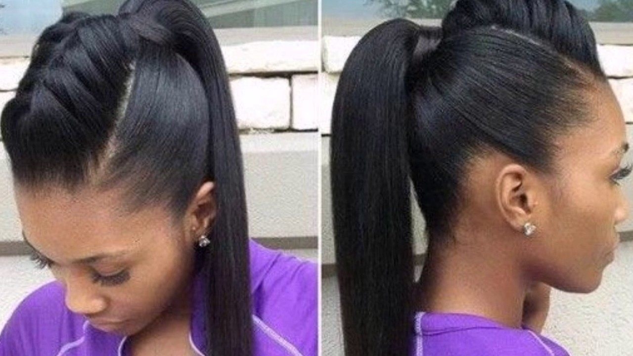 ponytail hairstyles on relaxed hair with weave - youtube