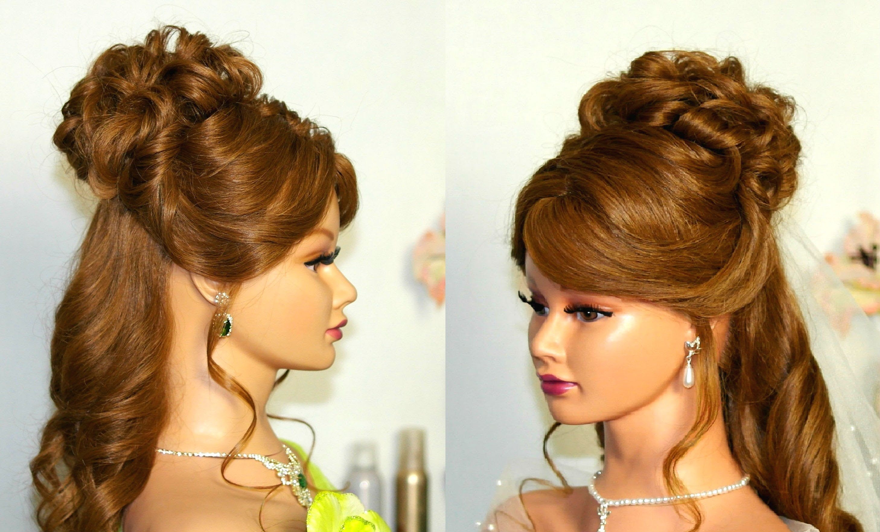 wedding hairstyle for medium long hair: curly half up half down